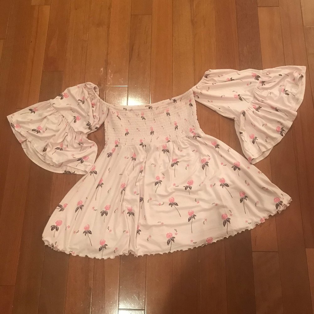 Free People Lana Smocked Off Shoulder Boho Top XS